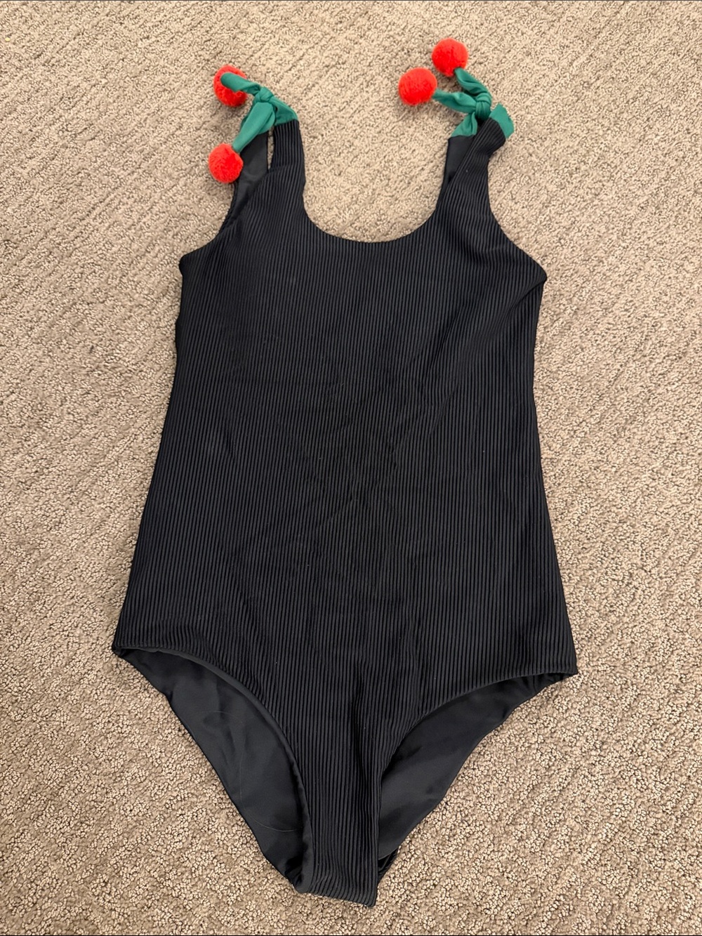 Lolli Swim x Ban.do Black Ribbed One-Piece Swimsuit with Cherry Poms